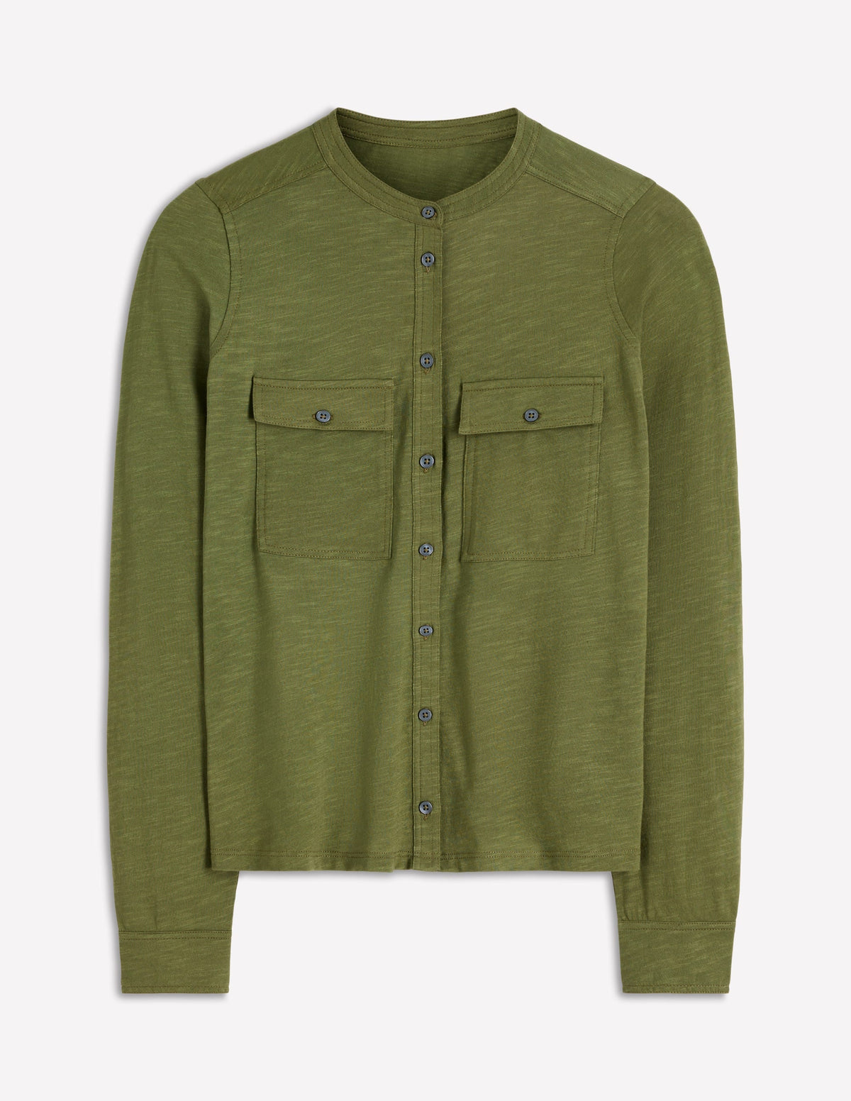 Topstitched Pocket Shirt-Woodland Green