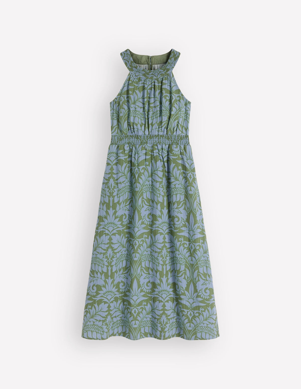 Daphne Double Cloth Dress-Green Ornamental Foliage