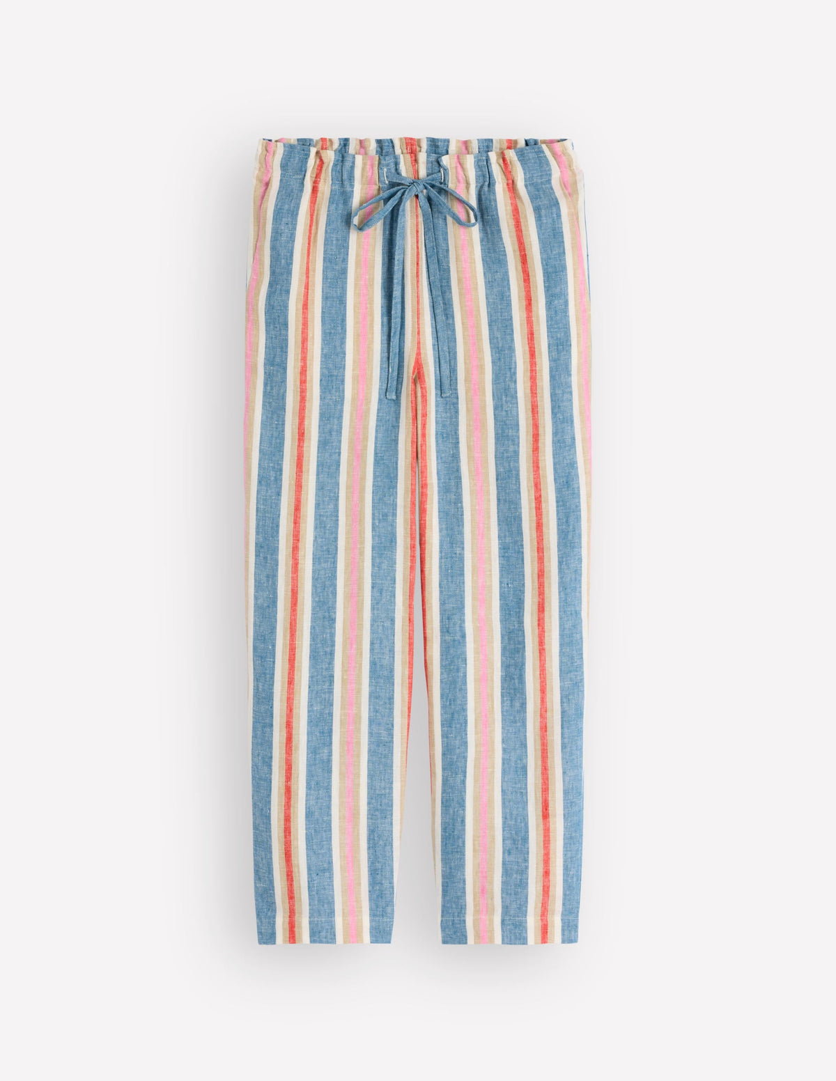 Islington Linen Crop Pants-Blue, Pink, Red Multistripe