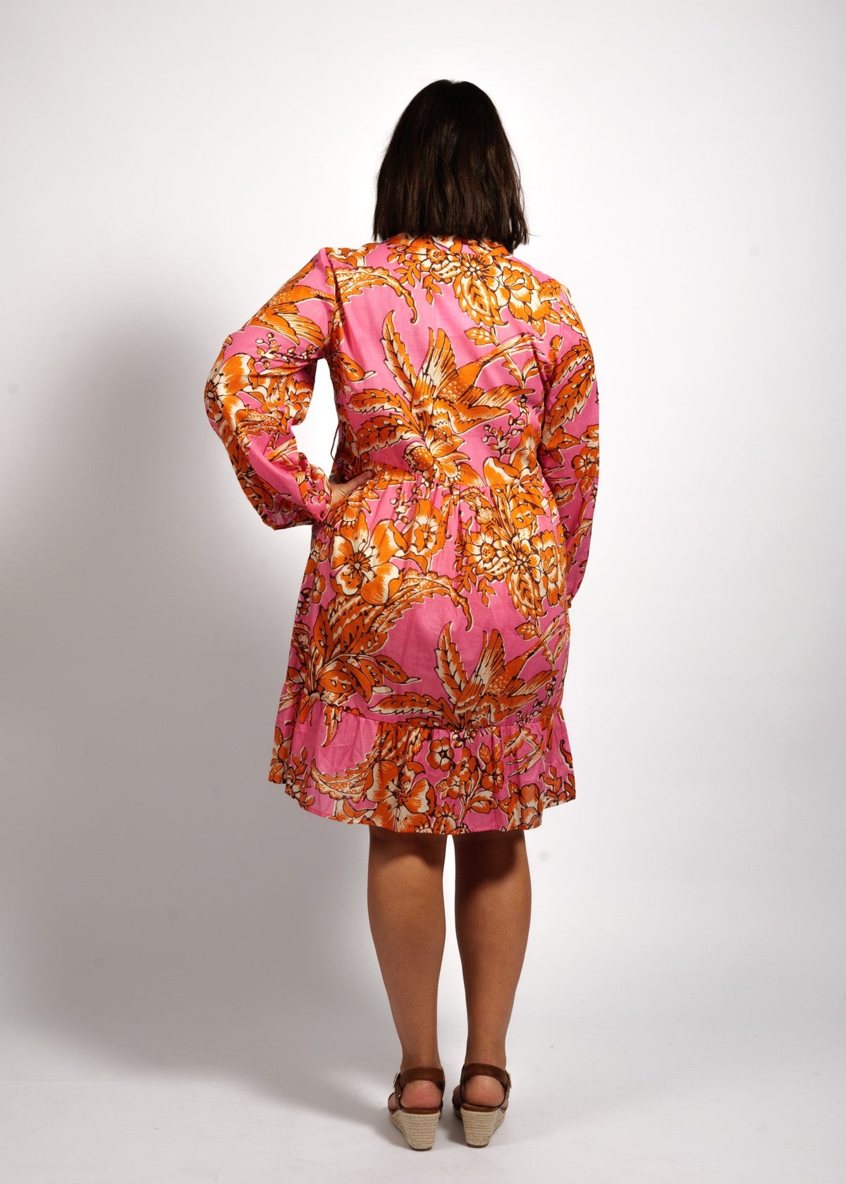 Sofia Dress in Orange Pink Garden