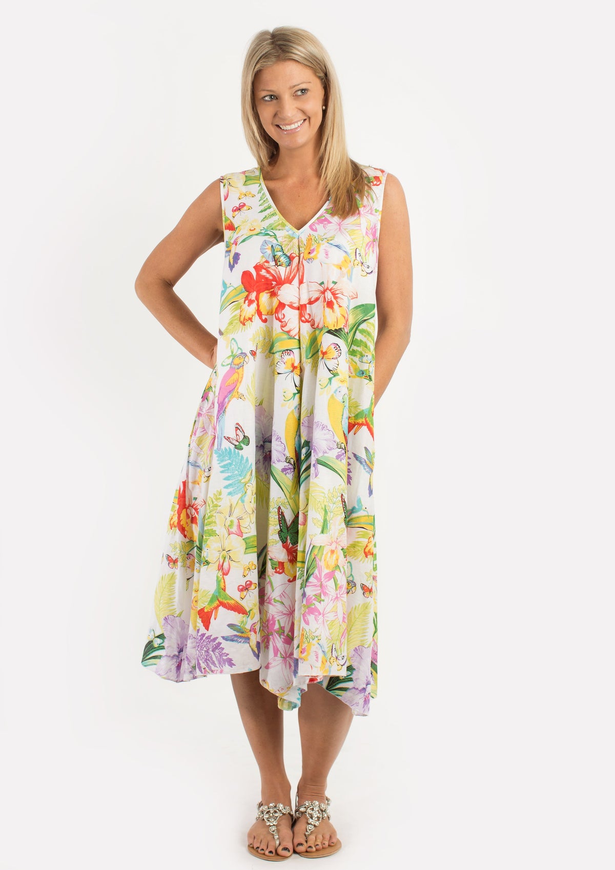 Coolum Dress in Lime Birds