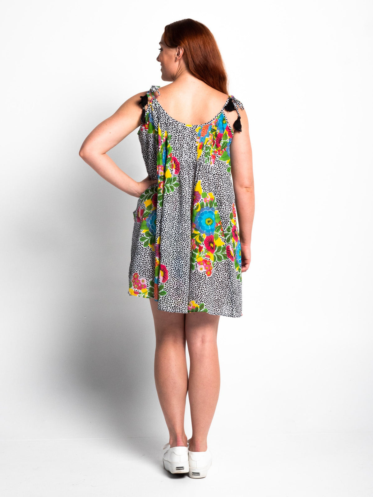 Chilli Shoulder Tie Dress in Dotty Floral