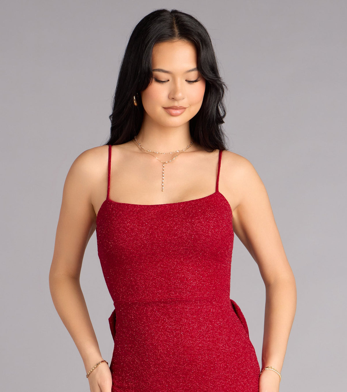 Toni Glitter Open Back Bow Mini Dress