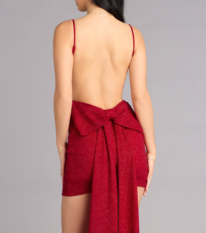 Toni Glitter Open Back Bow Mini Dress