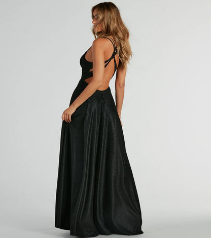 Sherry Caged Strappy A-Line Glitter Formal Dress