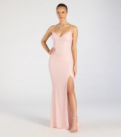 Valeria Cutout Lace-Up Sequin Beaded Formal Dress