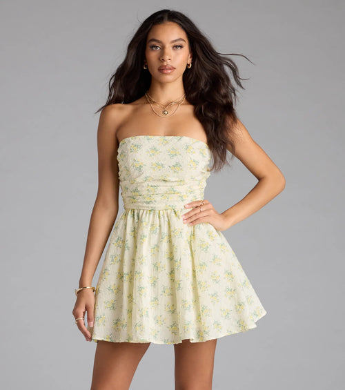Sunny Chic Floral Strapless Skater Dress