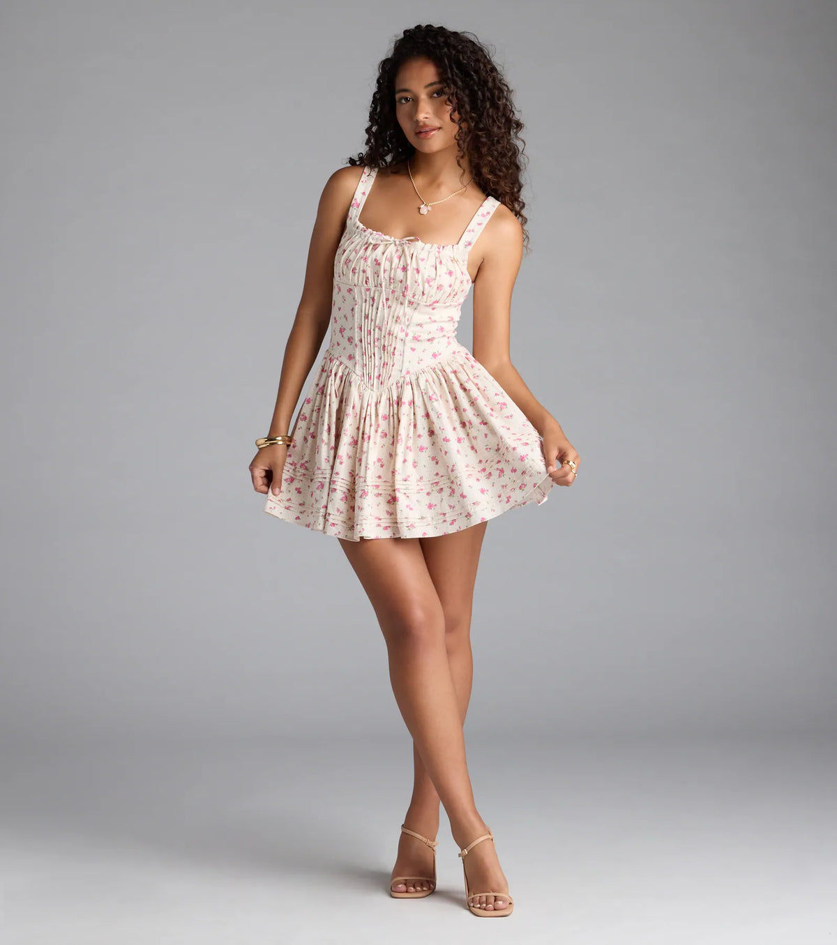 All Day Cuteness Floral Corset Skater Dress