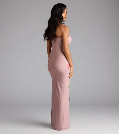 Statement Blooms Strapless Floral Maxi Dress
