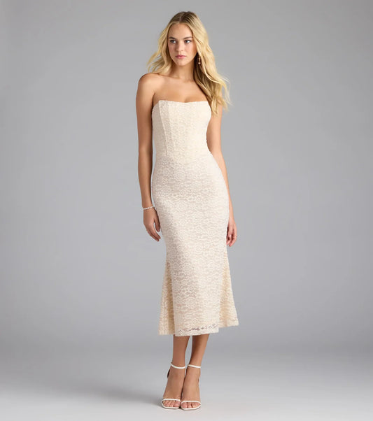 Romantic Twist Corset Mermaid Midi Dress