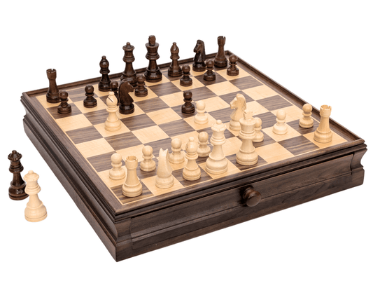 15" Magnetic Walnut Wooden Chess Storage Set with Drawer - Chess Set - Chess-House