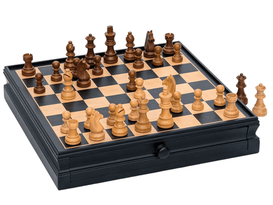 15" Weighted Wooden Chess Storage Set with Drawer - Chess Set - Chess-House