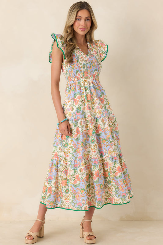 Where the Sun Goes Ivory Multi Floral Paisley Cotton Maxi Dress