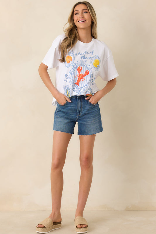 A Taste Of The Coast White Cotton Coastal Graphic Tee