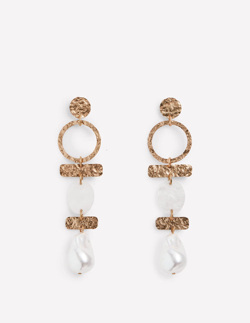 Statement Drop Earrings-Gold Colour/ Faux Pearl