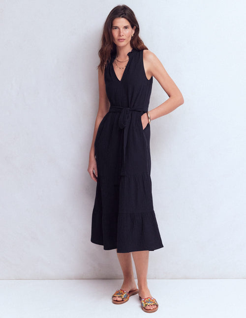 Viv Double Cloth Maxi Dress-Navy