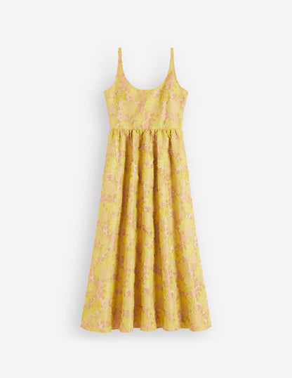 Scoop Neck Jacquard Dress-Yellow Jacquard