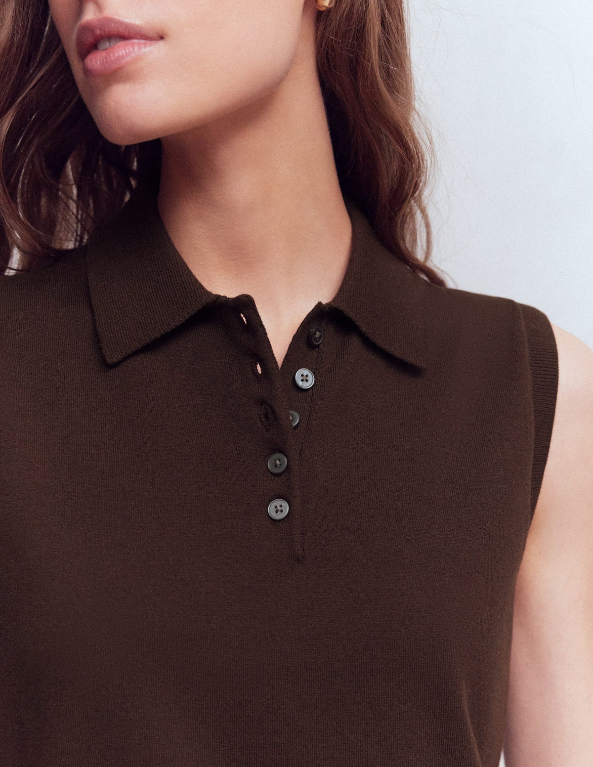 Chloe Henley Knitted Tank-Bitter Chocolate