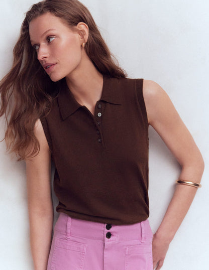 Chloe Henley Knitted Tank-Bitter Chocolate