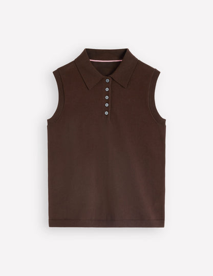 Chloe Henley Knitted Tank-Bitter Chocolate