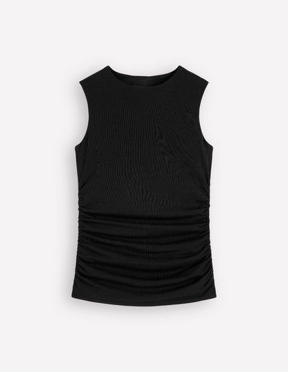 Tia Sleeveless Ruch Jersey Top-Black