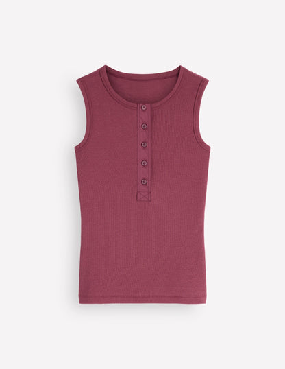 Crew Neck Henley Tank-Maroon
