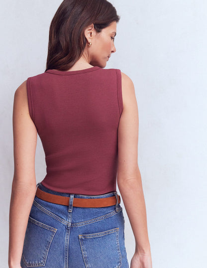 Crew Neck Henley Tank-Maroon
