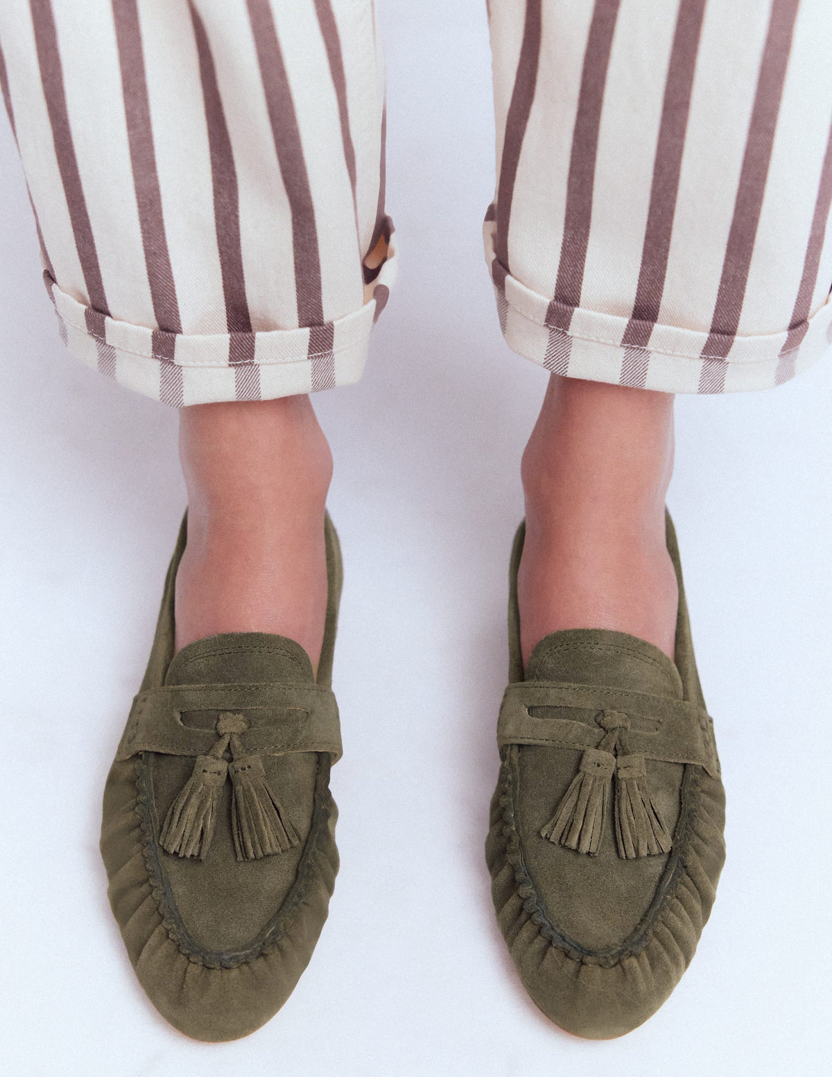 Soft Ruched Loafers-Deep Olive