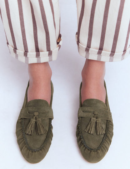 Soft Ruched Loafers-Deep Olive