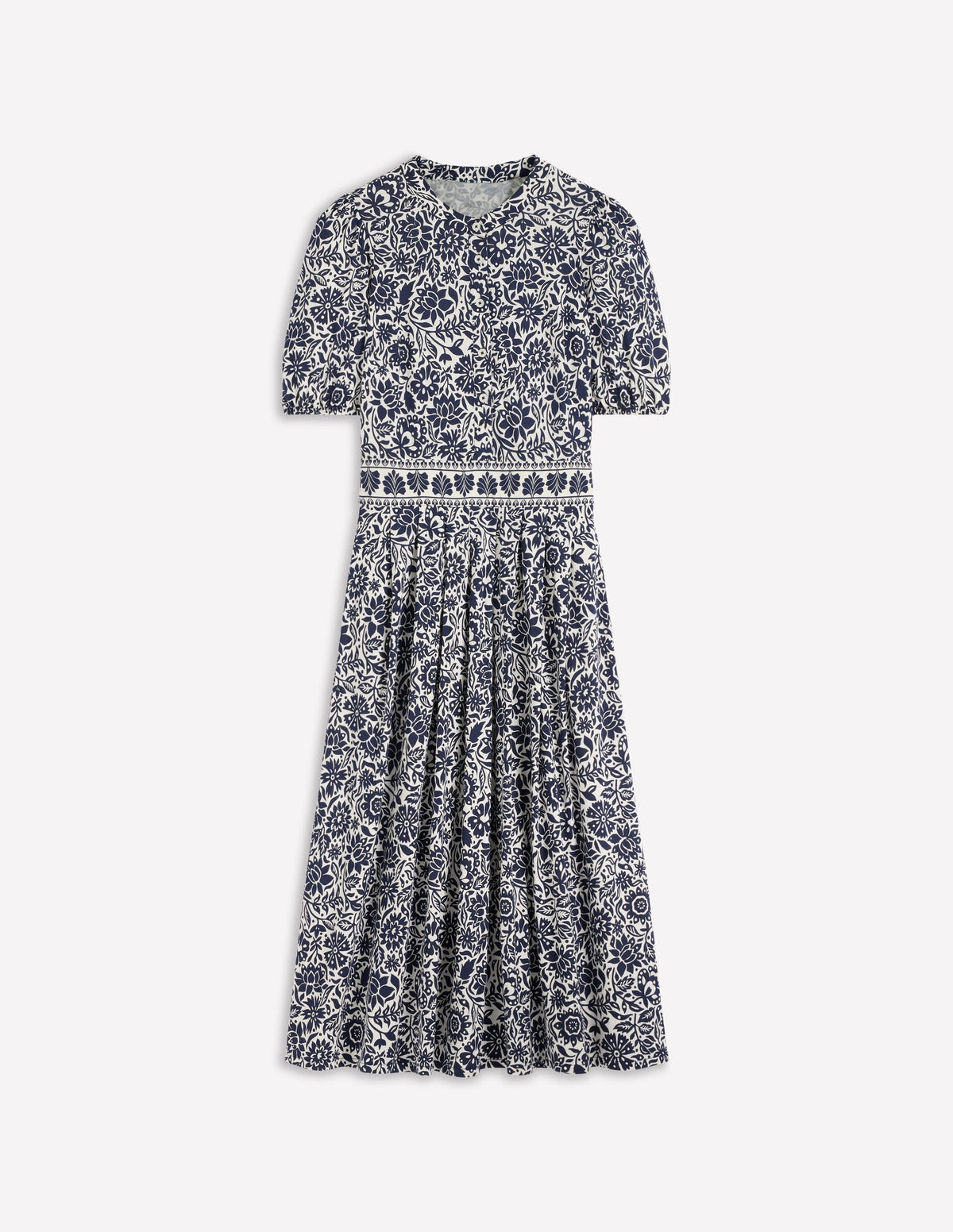 Amber Pleat Jersey Midi Dress-Navy, Meadow Scatter