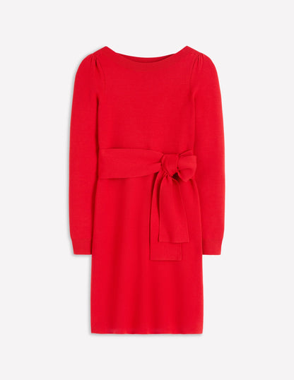 Tiana Tie Front Knitted Dress-Merida Red
