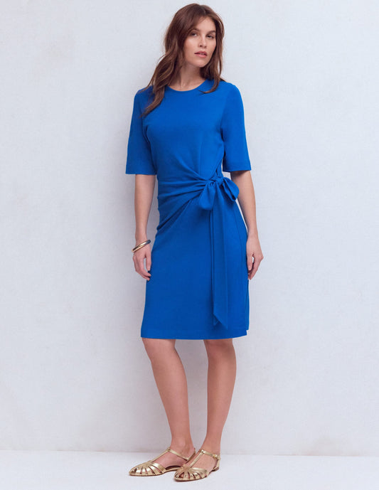 Zinnia Tie Jersey Short Dress-Kingfisher Blue