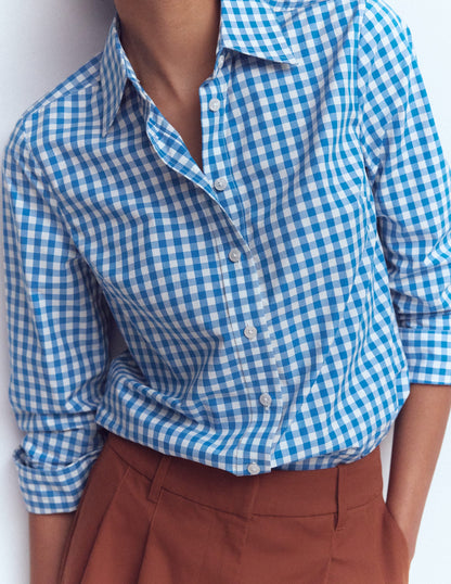 Sienna Cotton Shirt-Kingfisher Blue Gingham