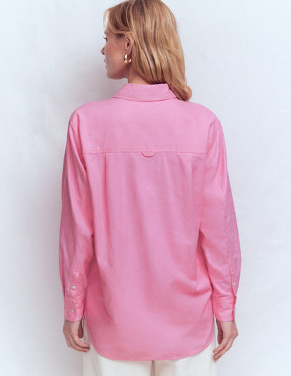 Sadie Relaxed Cotton Shirt-Pink Floral Beaded Oxford