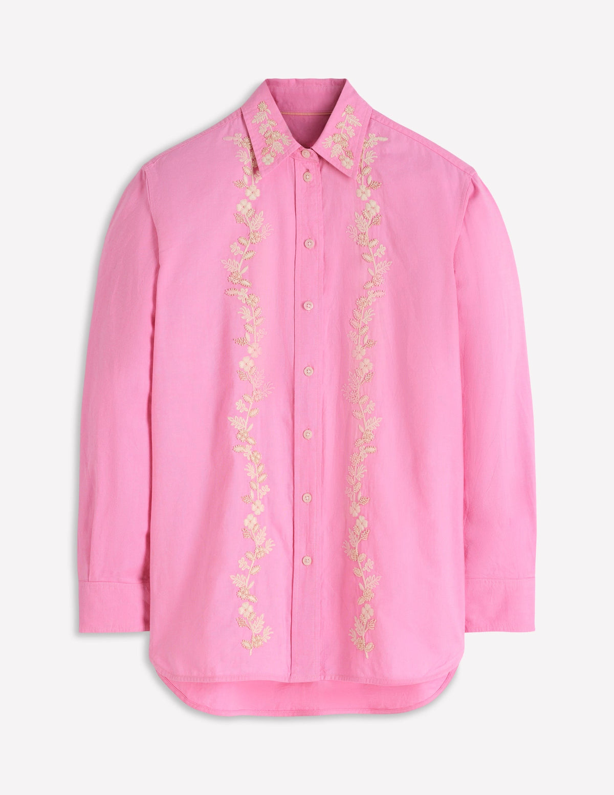 Sadie Relaxed Cotton Shirt-Pink Floral Beaded Oxford