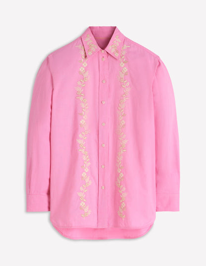 Sadie Relaxed Cotton Shirt-Pink Floral Beaded Oxford