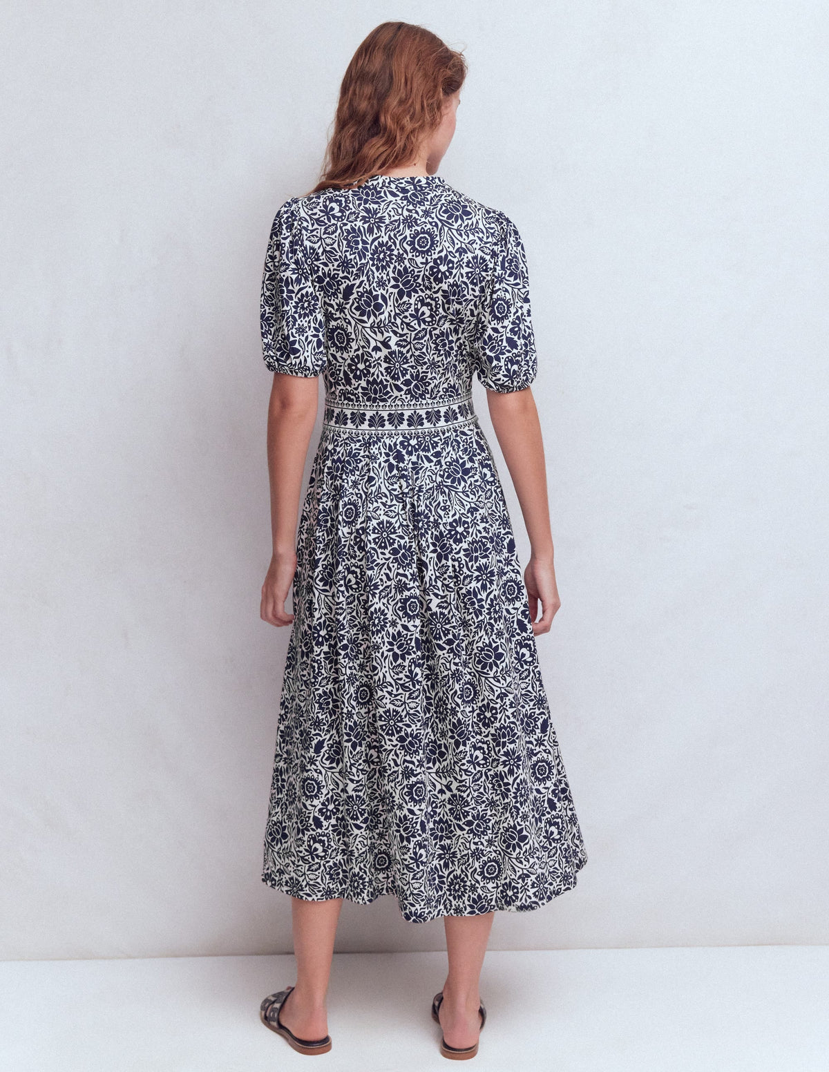 Amber Pleat Jersey Midi Dress-Navy, Meadow Scatter