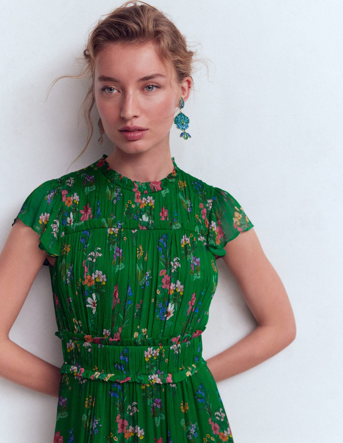 Sleeveless Ruffle Dress-Bear Grass, Delicate Blossom