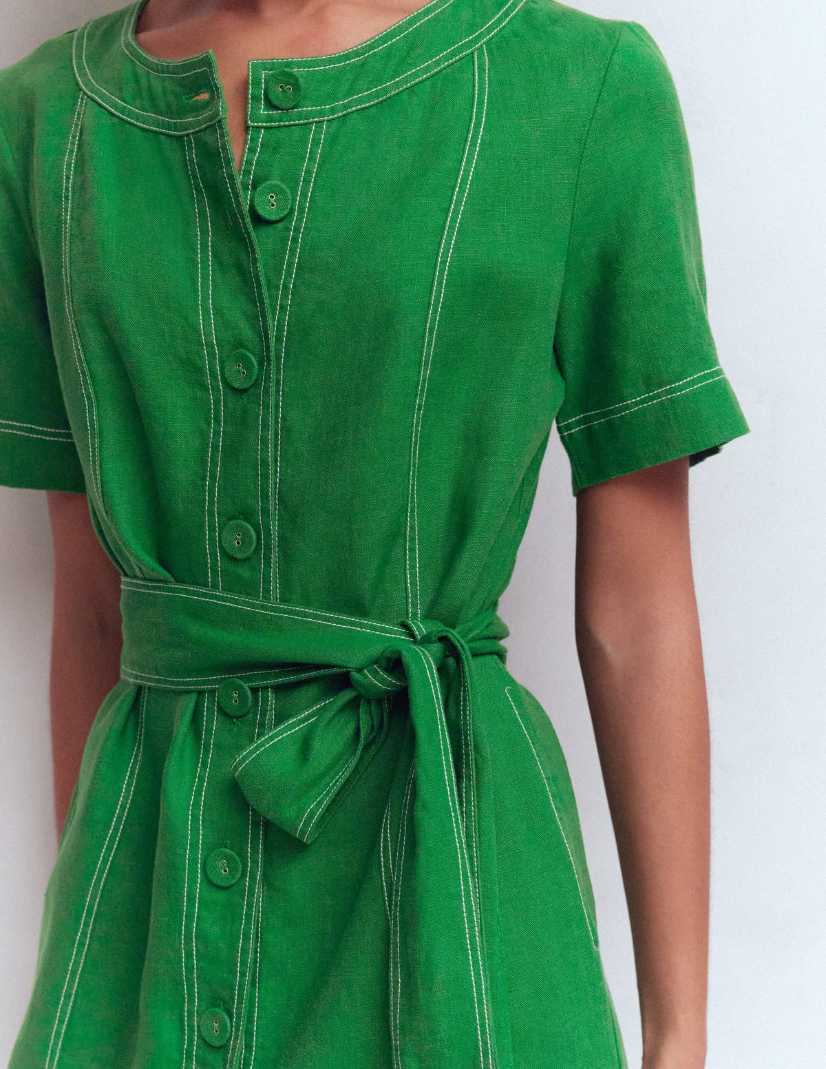 Callie Linen Short Dress-Highland Green