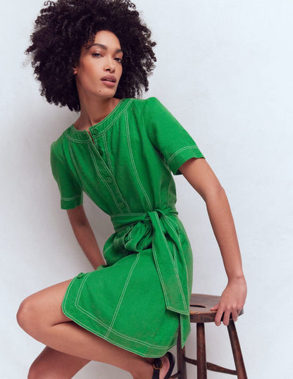 Callie Linen Short Dress-Highland Green