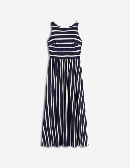 Saoirse Smock Back Dress-Navy, Ivory Stripe