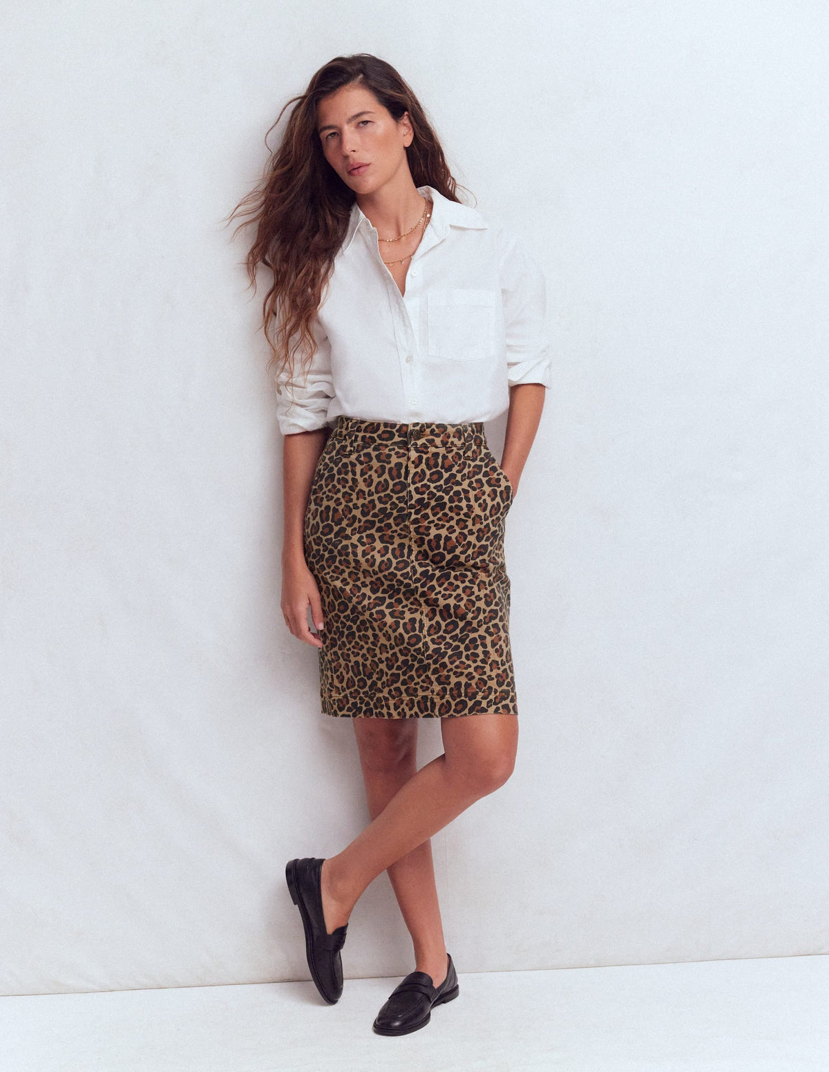 Straight Denim Skirt-Animal Print