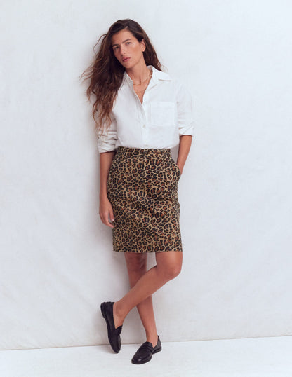 Straight Denim Skirt-Animal Print