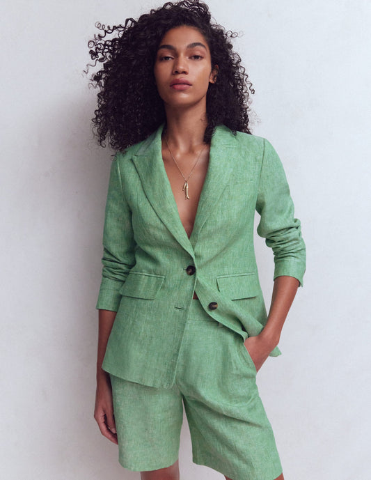Stamford Linen Blazer-Aloe Green Chambray