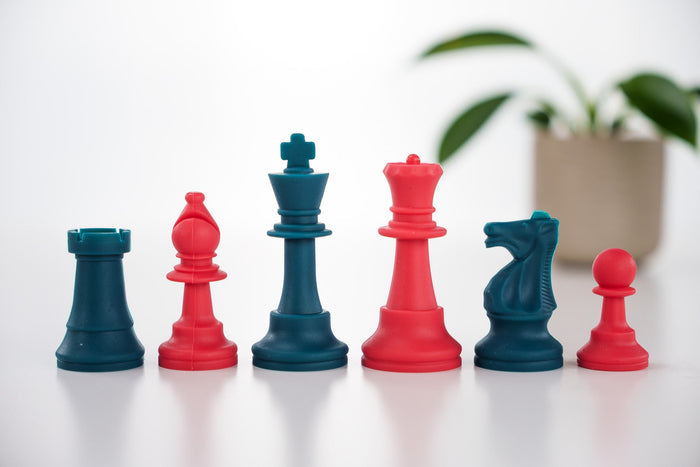 3 1/2" Silicone Club Chess Pieces - Red and Teal - Piece - Chess-House