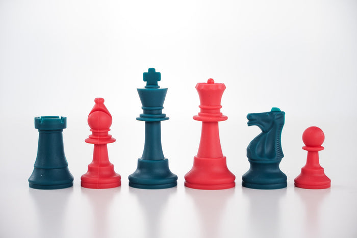 3 1/2" Silicone Club Chess Pieces - Red and Teal - Piece - Chess-House
