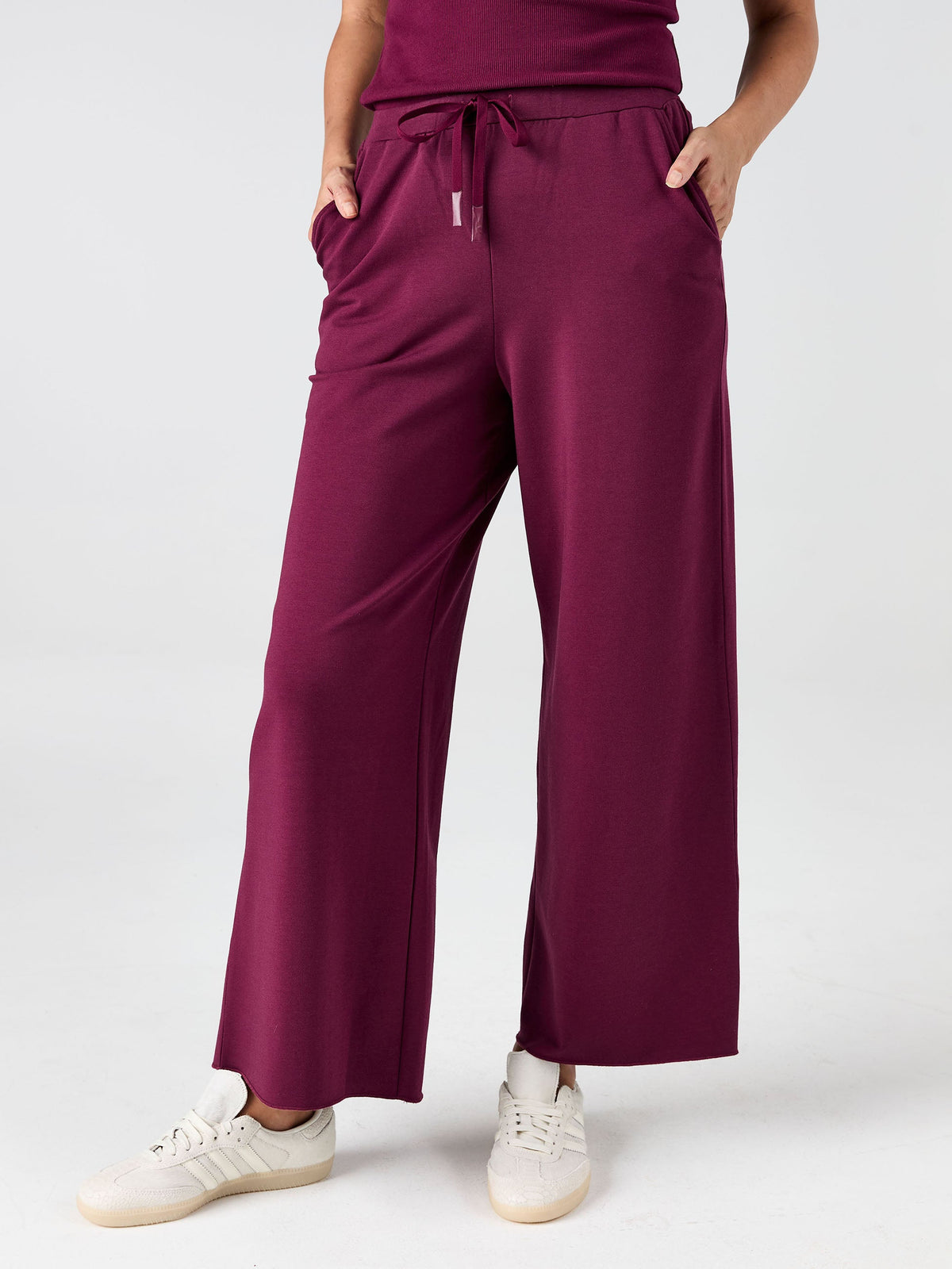 Classic Wide Leg Sweat Pants - Ruby