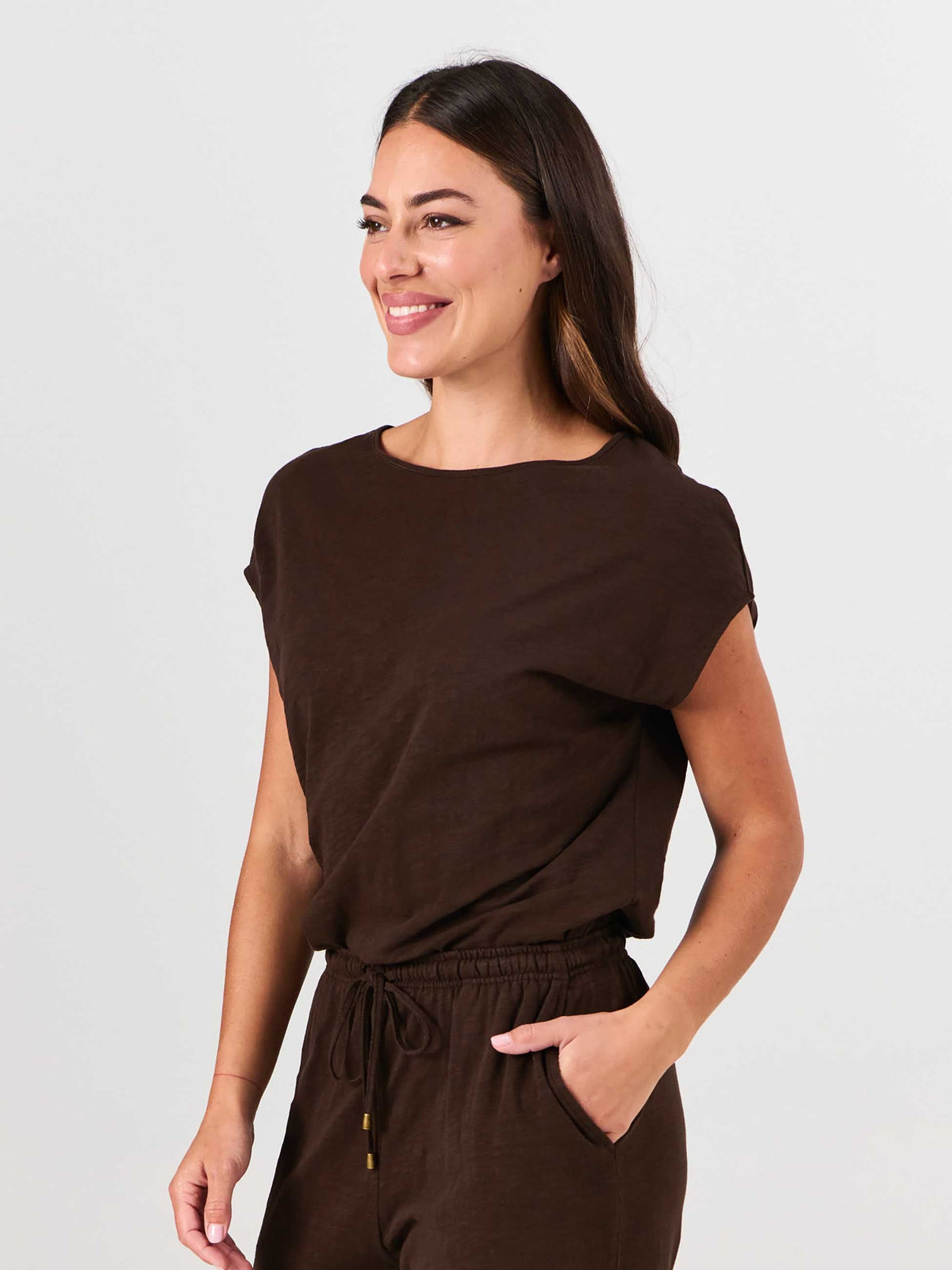 Textured Slub Luxe Layer Tee - Coffee Bean