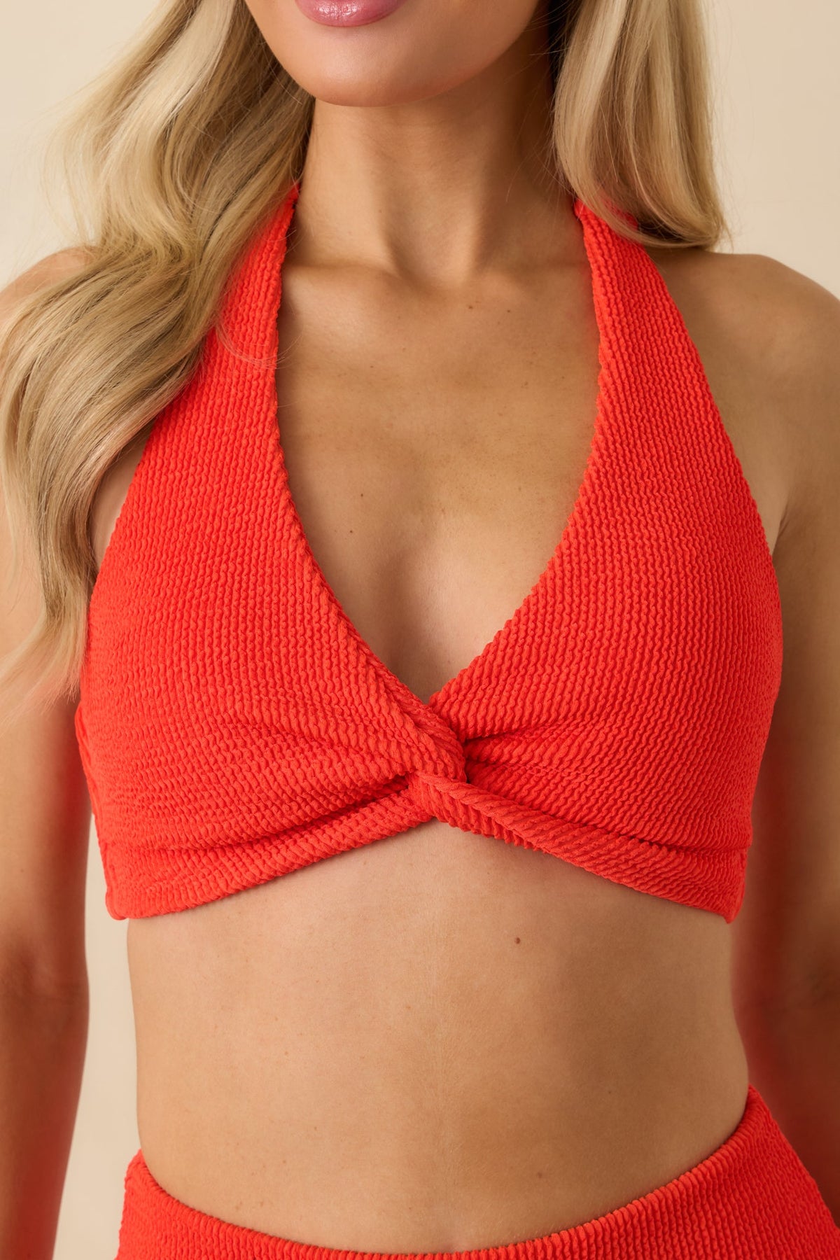 MINKPINK Scarlett Flame Red Twist Front Halter Bikini Top