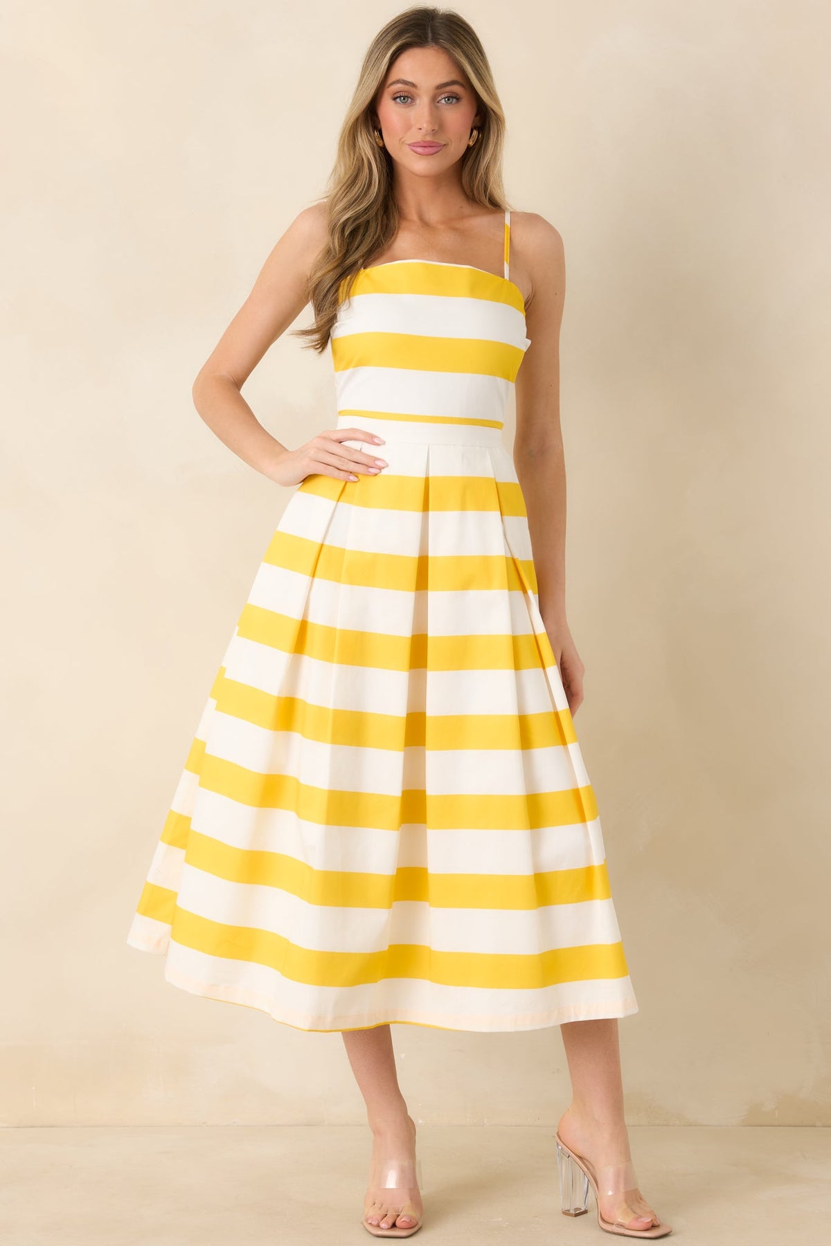 Couldn't Be Happier Yellow Stripe Cotton Sleeveless Midi Dress